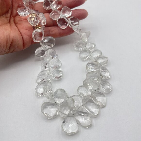 Vintage Faceted Clear Crystal Quartez Bead Necklace With Silver-Tone Clasp - Picture 3 of 8